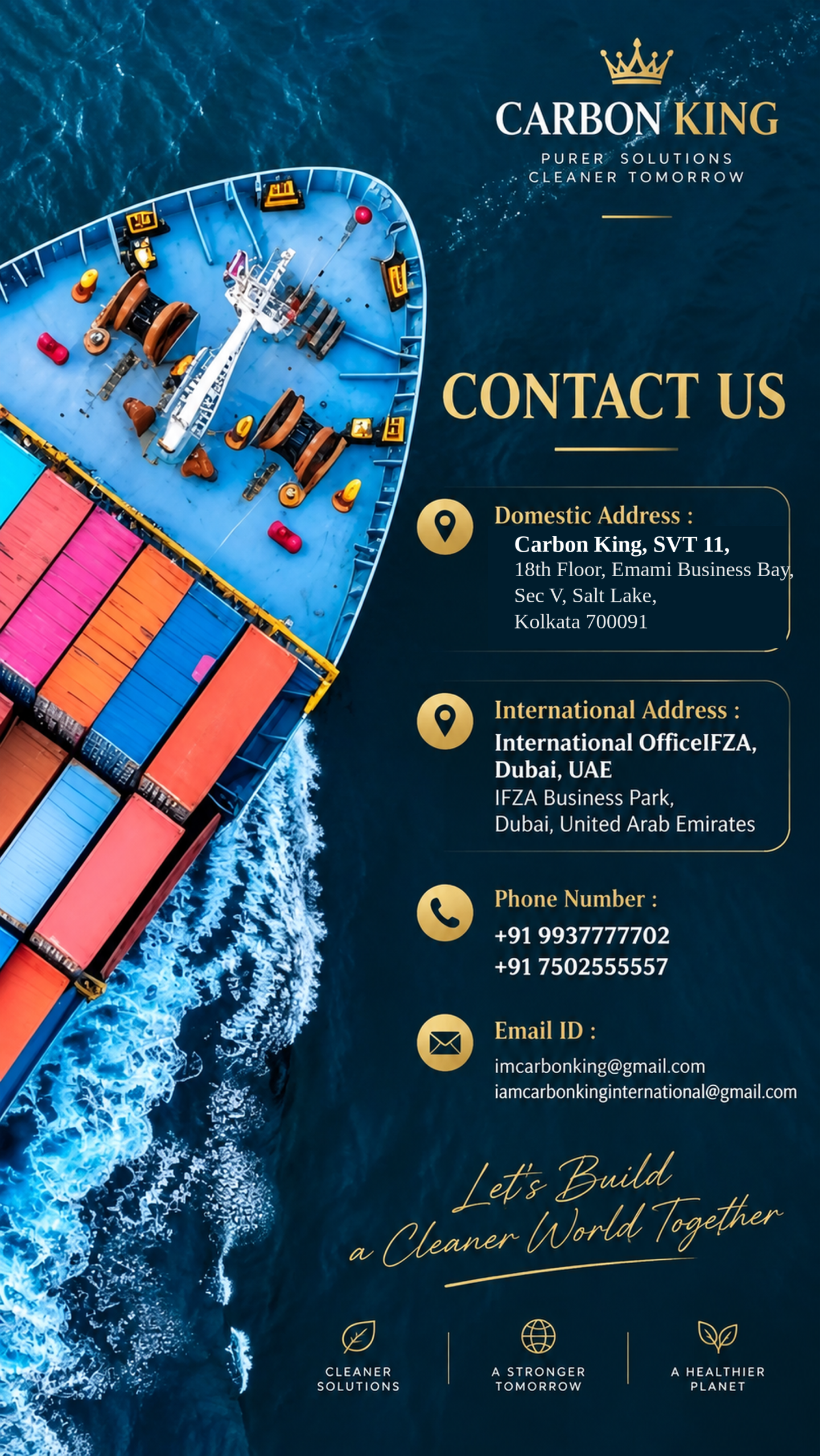 Contact Carbon King — Kolkata and Dubai offices, phone numbers and email addresses
